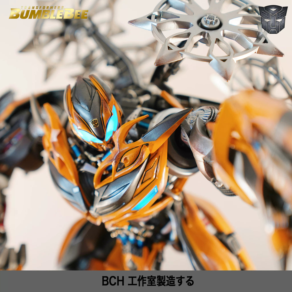 Comicave 1:18 Scale Bumblebee Die-Cast Action Figure – 13.8" Masterpiece Collectible Robot Model with LED Light-Up Features & Dual Head Sculpts