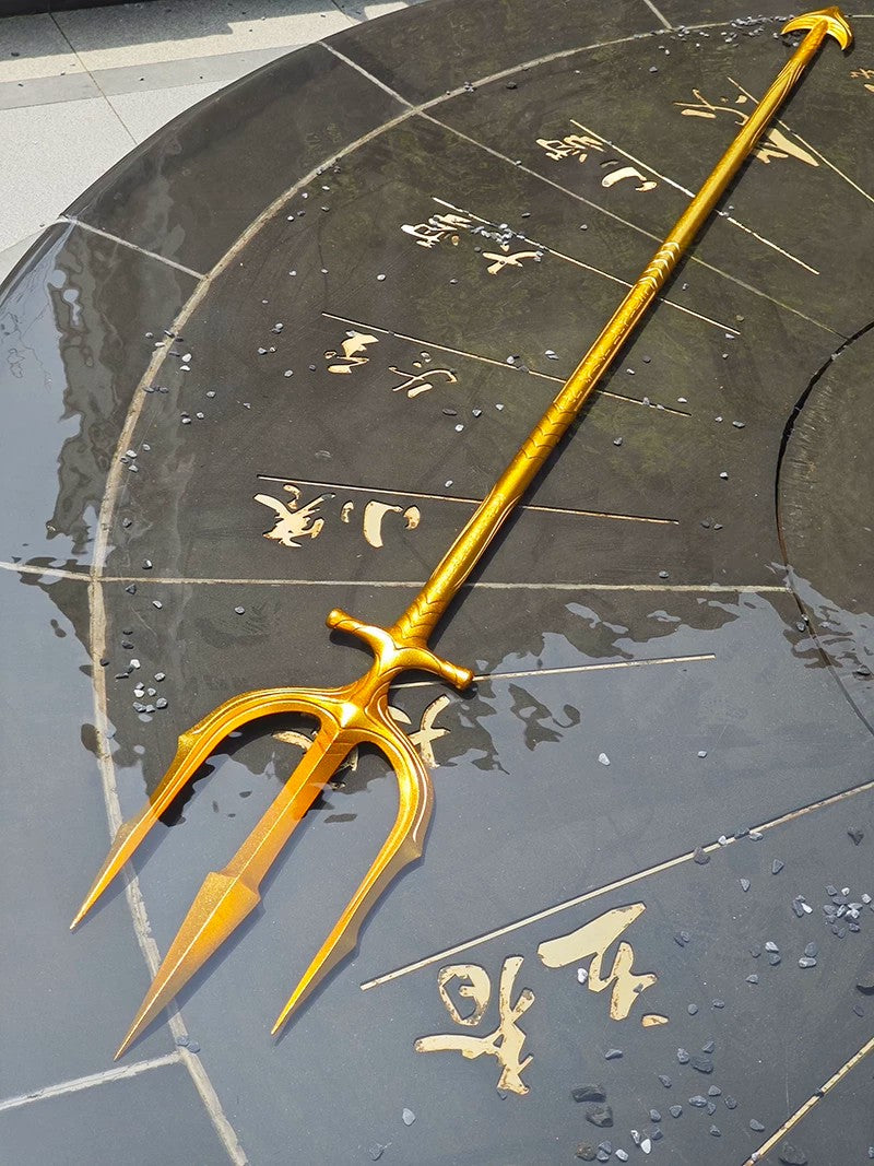Aquaman Trident of Atlan - Life-size Full Metal Trident - 1:1 Scale Gold Poseidon Spear - King of Atlantis Costume