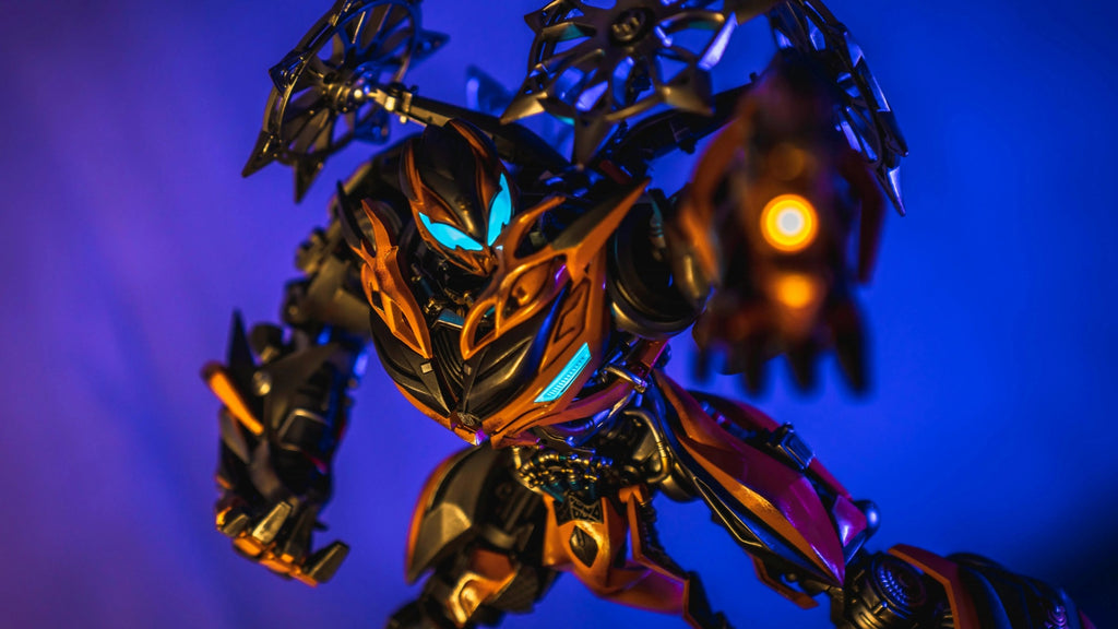 Comicave 1:18 Scale Bumblebee Die-Cast Action Figure – 13.8" Masterpiece Collectible Robot Model with LED Light-Up Features & Dual Head Sculpts