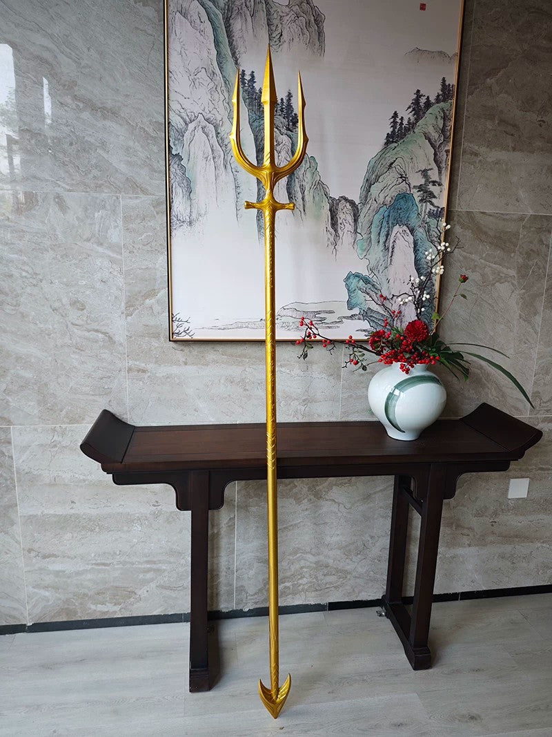 Aquaman Trident of Atlan - Life-size Full Metal Trident - 1:1 Scale Gold Poseidon Spear - King of Atlantis Costume