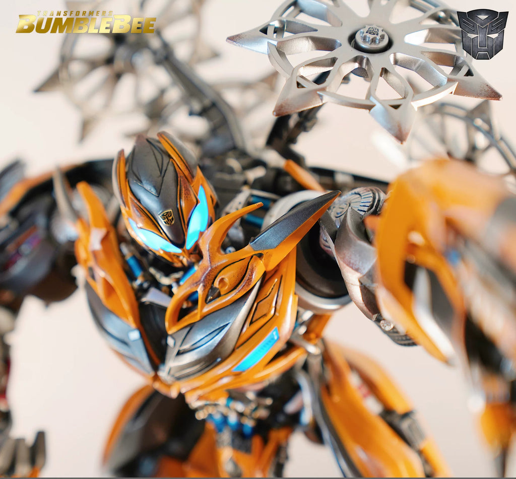 Comicave 1:18 Scale Bumblebee Die-Cast Action Figure – 13.8" Masterpiece Collectible Robot Model with LED Light-Up Features & Dual Head Sculpts