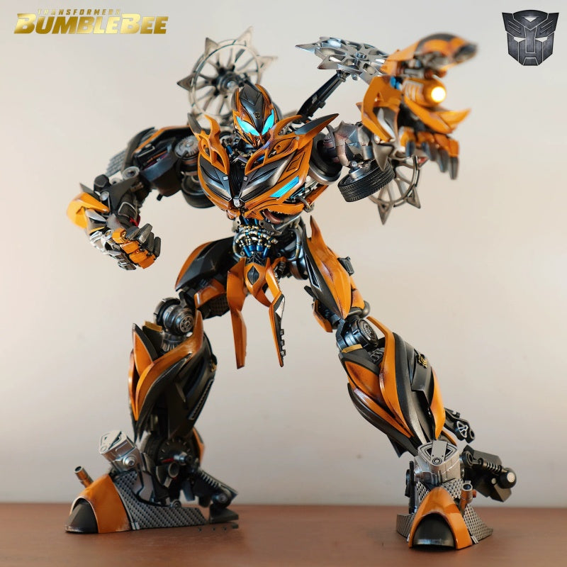 Comicave 1:18 Scale Bumblebee Die-Cast Action Figure – 13.8" Masterpiece Collectible Robot Model with LED Light-Up Features & Dual Head Sculpts