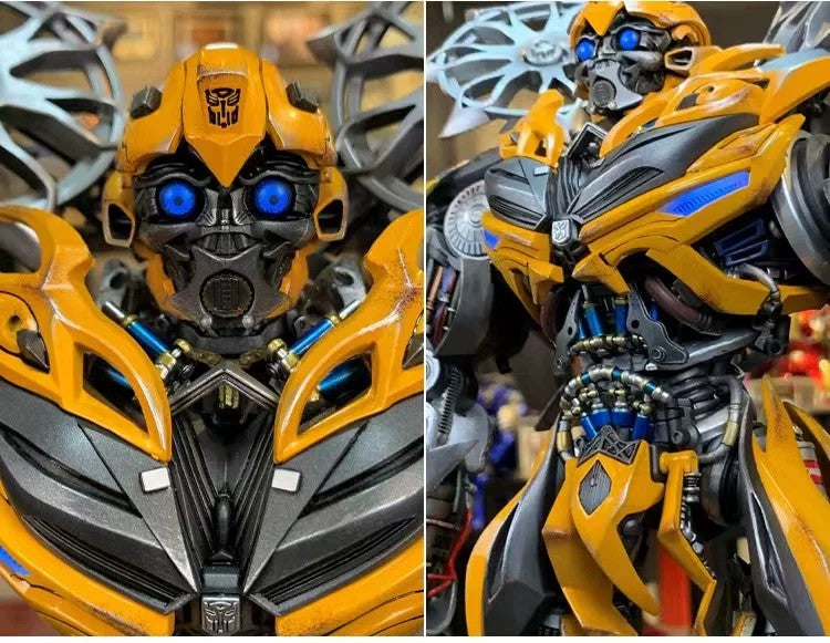 Comicave 1:18 Scale Bumblebee Die-Cast Action Figure – 13.8" Masterpiece Collectible Robot Model with LED Light-Up Features & Dual Head Sculpts
