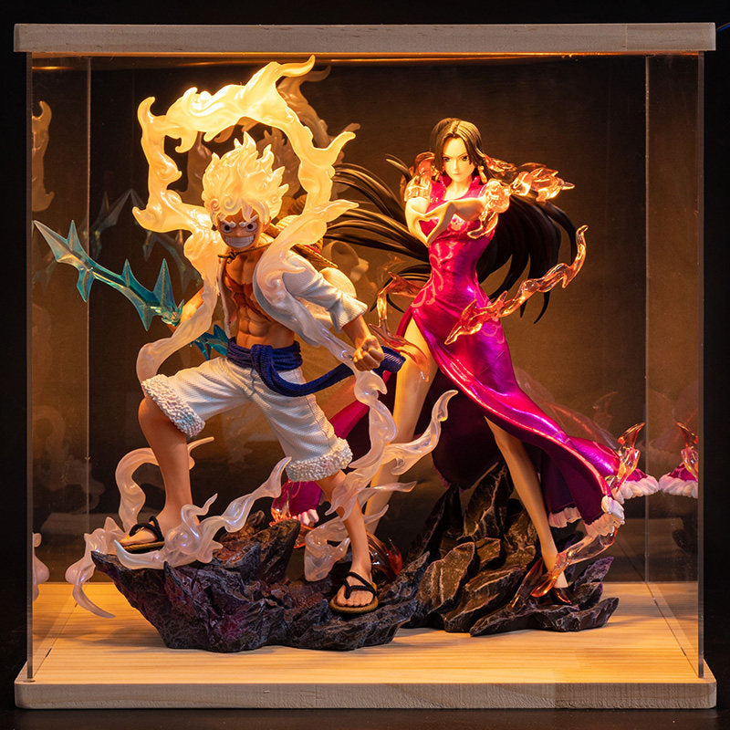 One Piece Anime Figure Set with LED Display Case - Luffy, Zoro, Boa Hancock Action Figures, Perfect Birthday & Graduation Gift for Fans