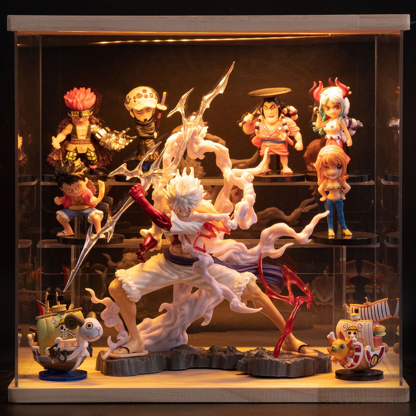 One Piece Anime Figure Set with LED Display Case - Luffy, Zoro, Boa Hancock Action Figures, Perfect Birthday & Graduation Gift for Fans
