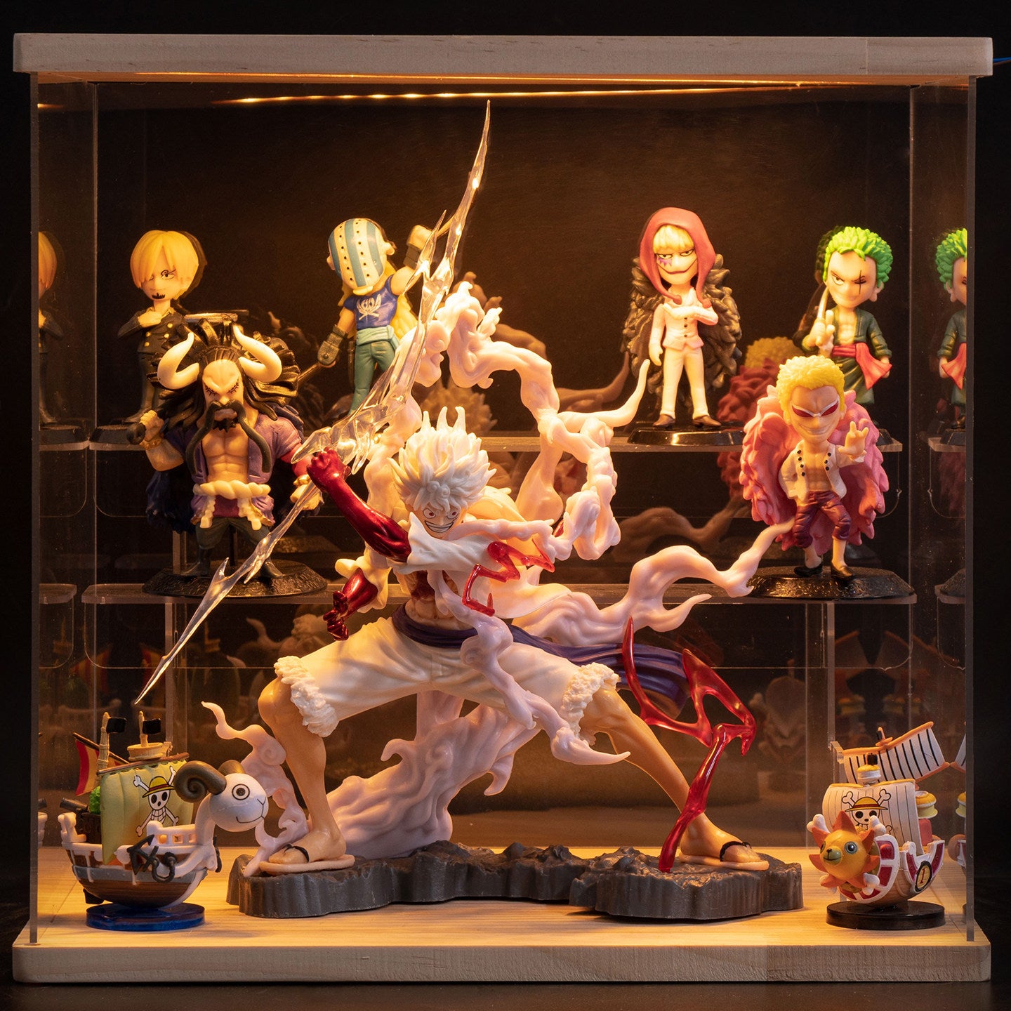 One Piece Anime Figure Set with LED Display Case - Luffy, Zoro, Boa Hancock Action Figures, Perfect Birthday & Graduation Gift for Fans