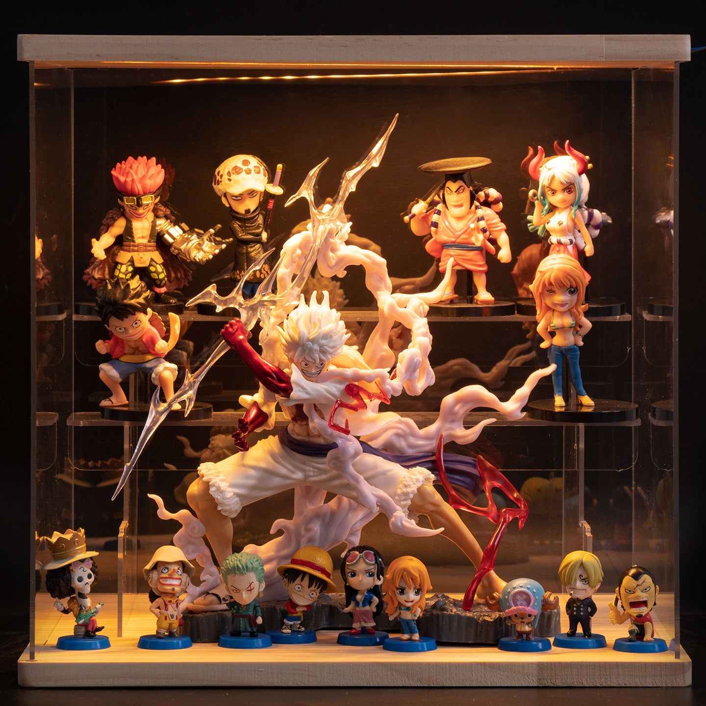 One Piece Anime Figure Set with LED Display Case - Luffy, Zoro, Boa Hancock Action Figures, Perfect Birthday & Graduation Gift for Fans