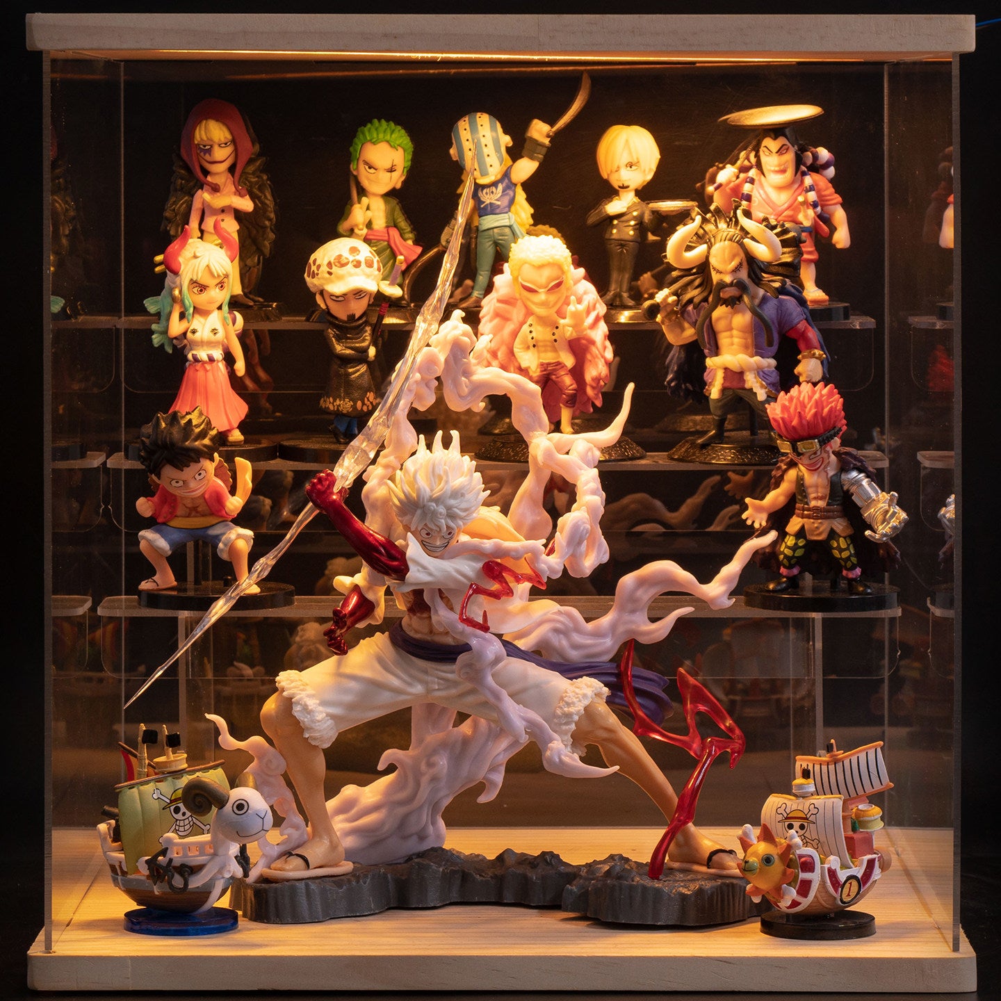 One Piece Anime Figure Set with LED Display Case - Luffy, Zoro, Boa Hancock Action Figures, Perfect Birthday & Graduation Gift for Fans